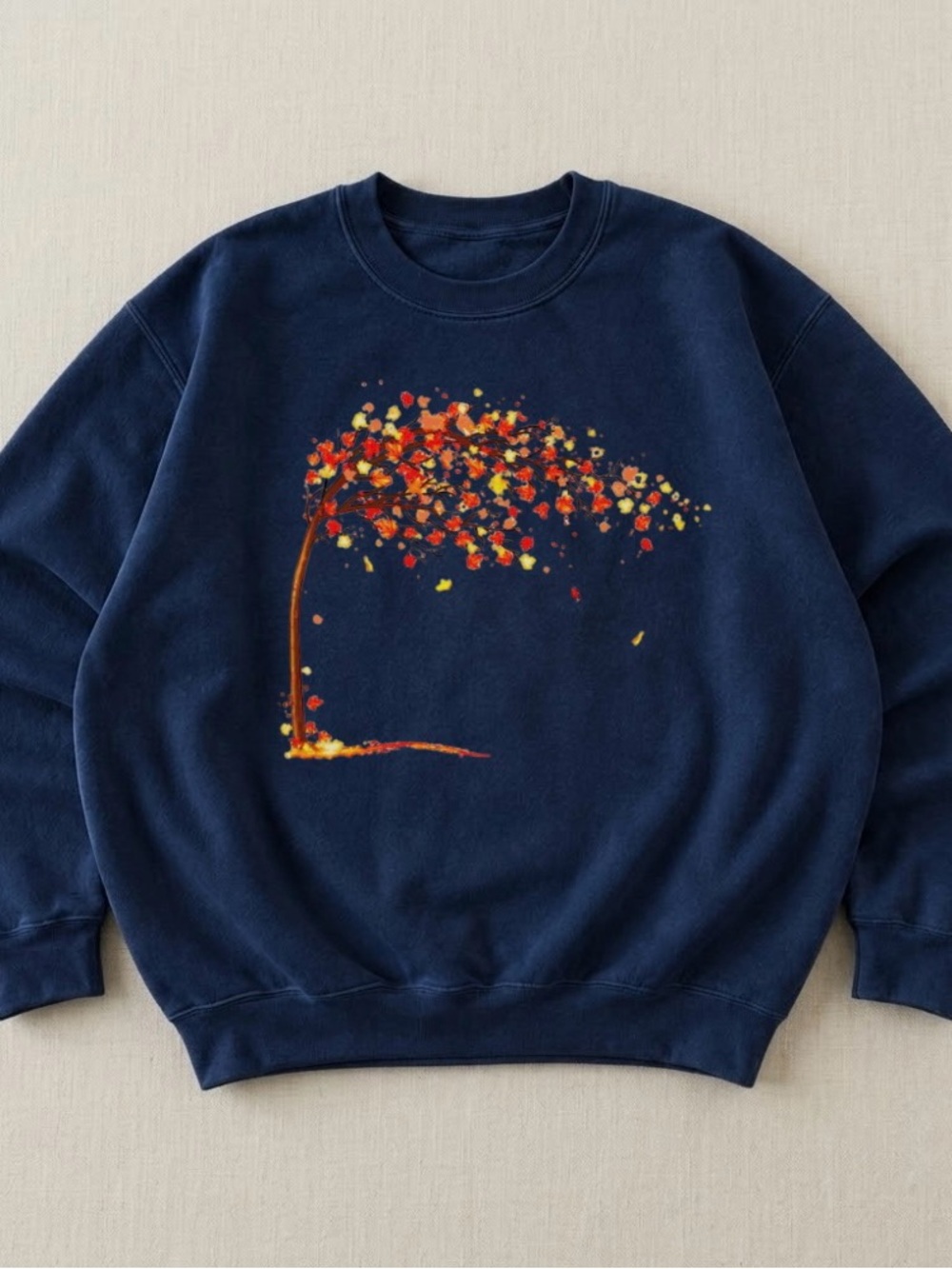 Autumn Leaves Blowing Tree Cozy Fall Vibes Graphic Crewneck Sweatshirt